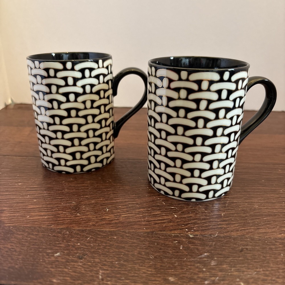 Set‎ Of 2 Bamboo Weave Ivory Coffee Tea Mugs Fitz And Floyd 6oz  EUC